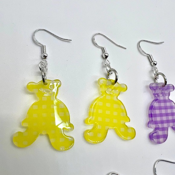 Teddy Bear Earrings - Baby Shower Earrings - Gender Reveal Earrings - Plaid Bear - Picture 2 of 10